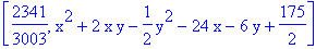 [2341/3003, x^2+2*x*y-1/2*y^2-24*x-6*y+175/2]